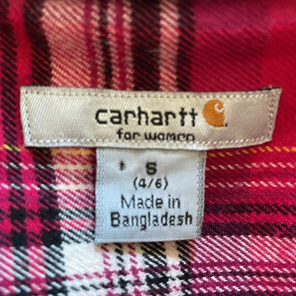 Carhartt Red Pink Multi Plaid Flannel Long Sleeve soft warm Top Small shirt - Picture 4 of 5